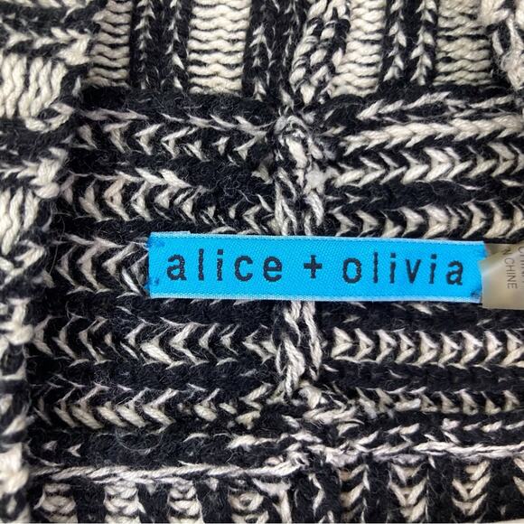 Alice + Olivia Nera Ribbed Cardigan Wool Blend Black White Oversized Cozy Chik - Picture 3 of 7